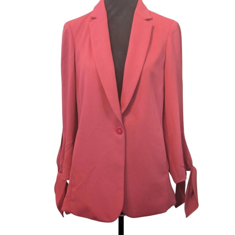 Anthropologie Tie Cuff Longline Blazer Jacket Coral Pink, Size 2